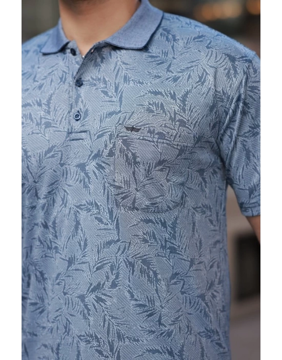 Erkek Yakalı Jakar Baskılı Kısa Kollu T-shirt