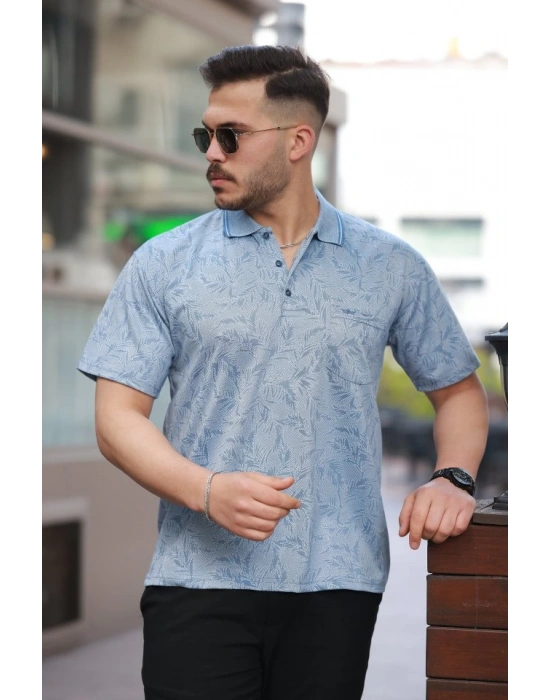 Erkek Yakalı Jakar Baskılı Kısa Kollu T-shirt