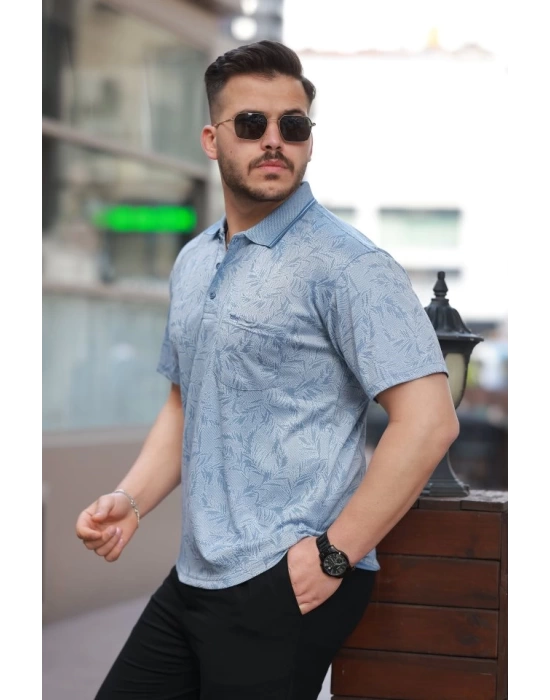 Erkek Yakalı Jakar Baskılı Kısa Kollu T-shirt