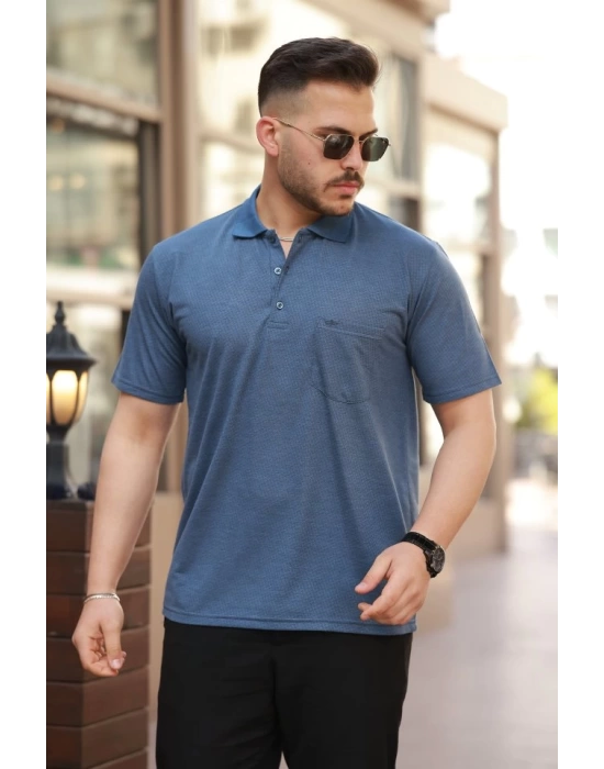Erkek Yakalı Mini Jakarlı Kısa Kollu T-shirt