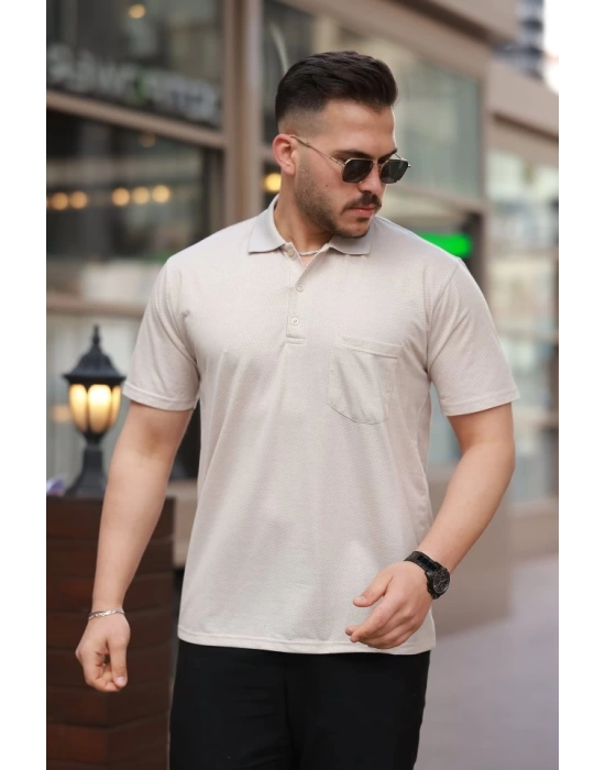 Erkek Yakalı Mini Jakarlı Kısa Kollu T-shirt