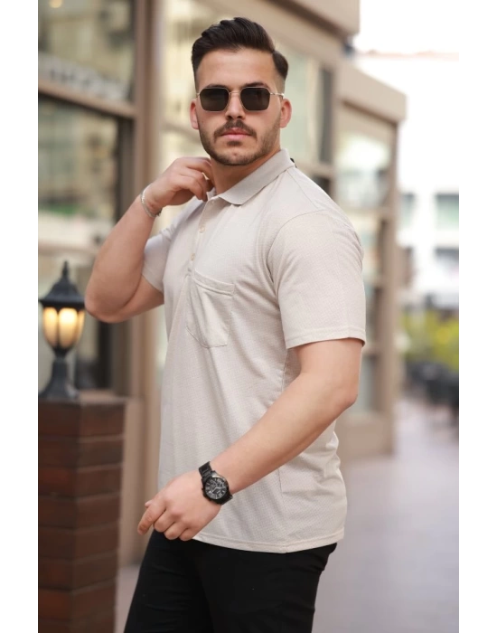 Erkek Yakalı Mini Jakarlı Kısa Kollu T-shirt