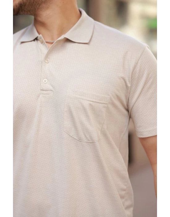 Erkek Yakalı Mini Jakarlı Kısa Kollu T-shirt