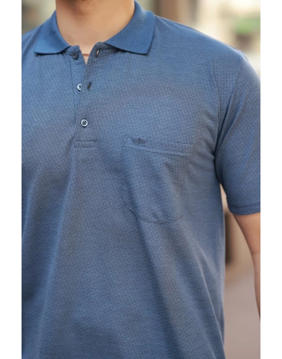 Erkek Yakalı Mini Jakarlı Kısa Kollu T-shirt