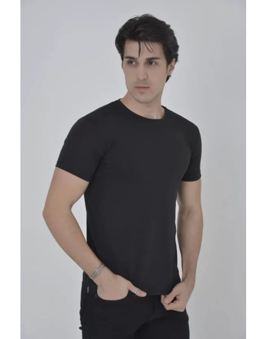 Erkek Yandan Fermuarli Slim Fit T-shirt - Siyah