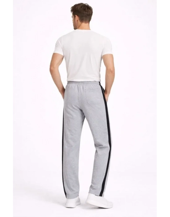 Erkek Yandan Şeritli Boru Paça Eşofman Altı 3 Iplik Pamuklu Eşofman - Gri