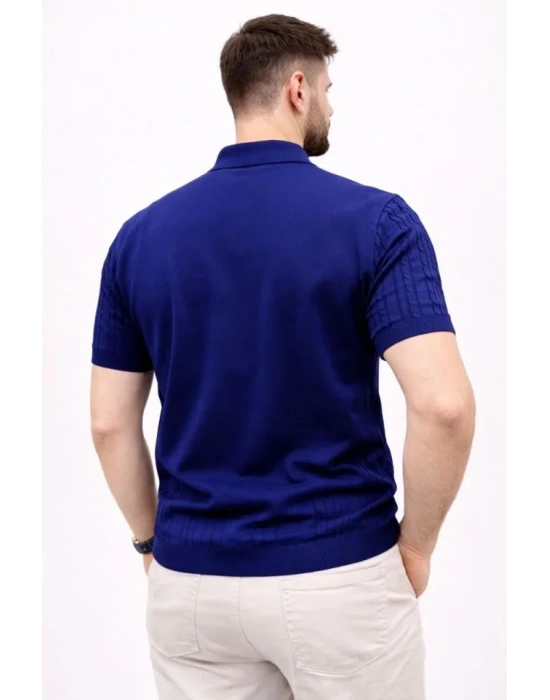 Erkek Yazlık Triko Tişört Kısa Kol Polo Yaka Düğmeli T-Shirt - Lacivert
