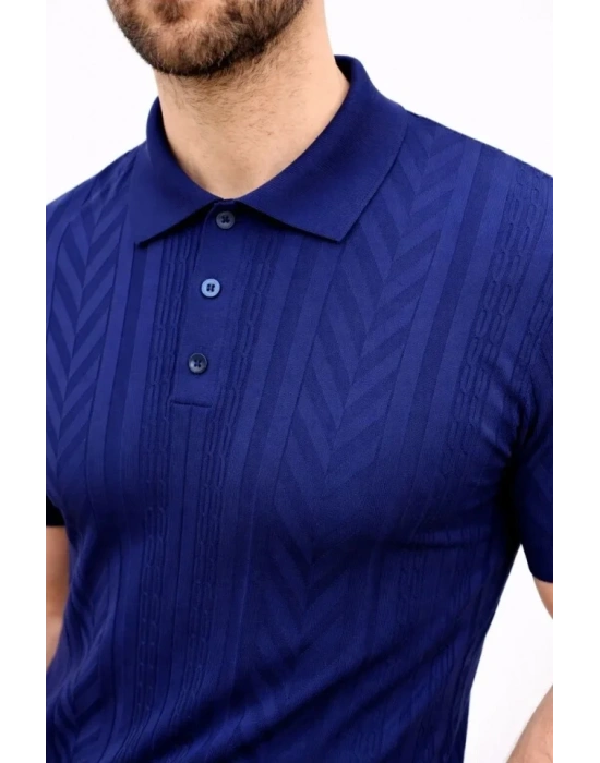 Erkek Yazlık Triko Tişört Kısa Kol Polo Yaka Düğmeli T-Shirt - Lacivert