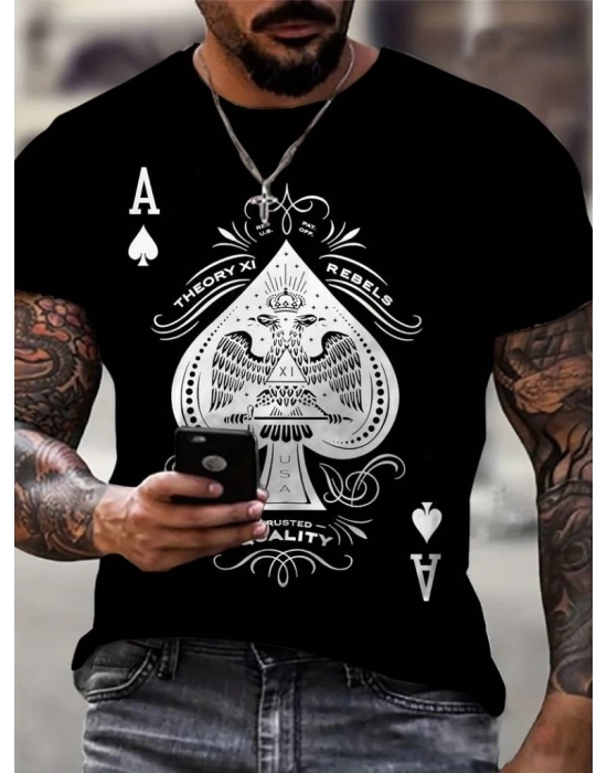Erkekkısa Kollu Yuvarlak Yaka Desenli Viskon T-shirt