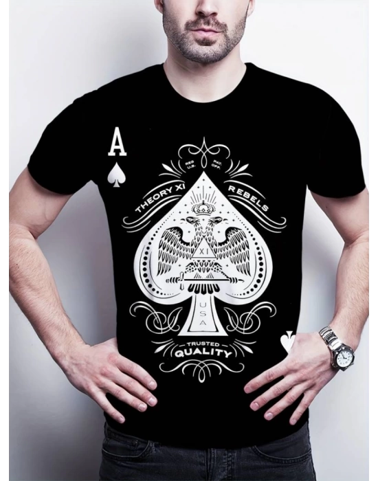Erkekkısa Kollu Yuvarlak Yaka Desenli Viskon T-shirt