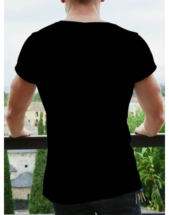 Erkekkısa Kollu Yuvarlak Yaka Desenli Viskon T-shirt