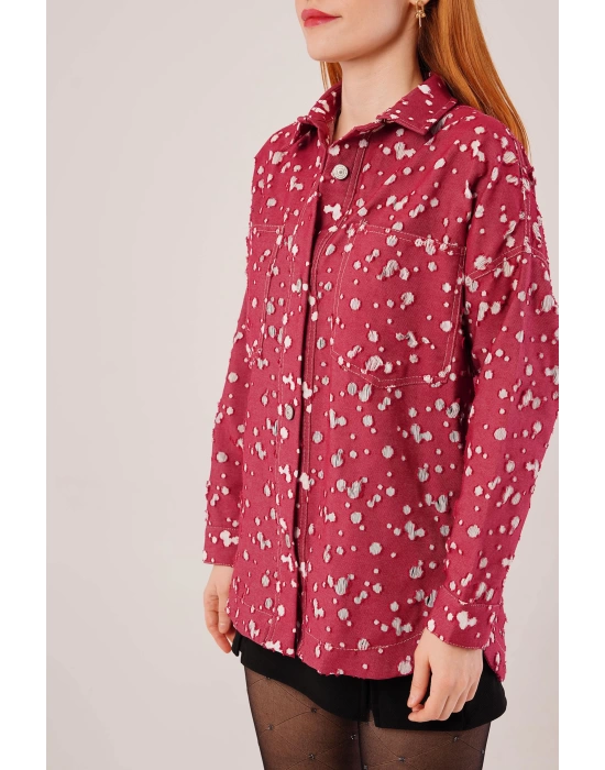 Eskitme Görünümlü Denim Bordo Gömlek