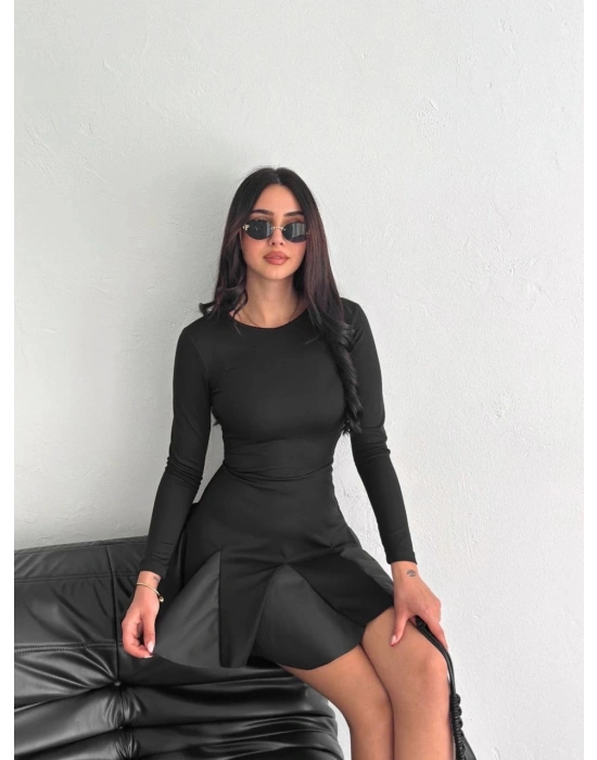 Eteği kloş crep mini elbise s1267