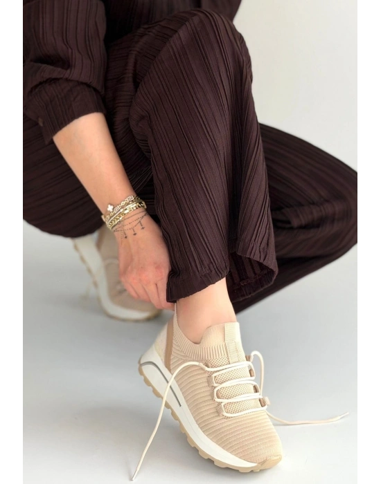 Feort Bej Triko Bağcıklı Spor Ayakkabı