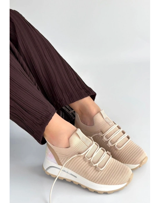 Feort Bej Triko Bağcıklı Spor Ayakkabı