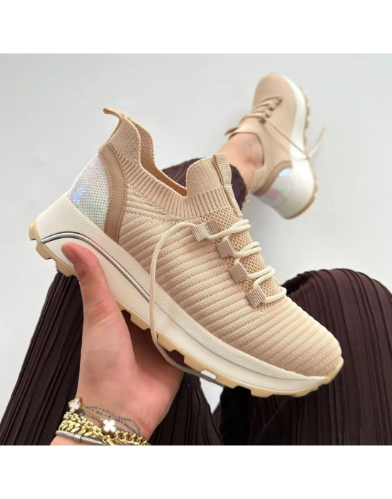 Feort Bej Triko Bağcıklı Spor Ayakkabı