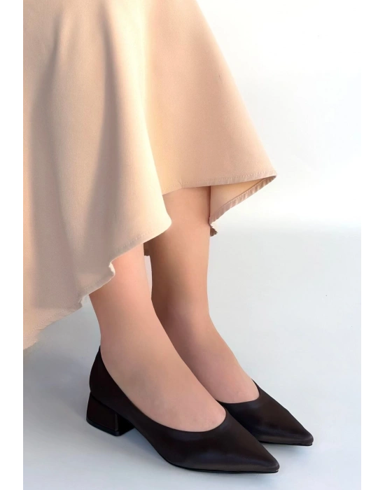 Ferla Acı Kahve Cilt Topuklu Ayakkabı