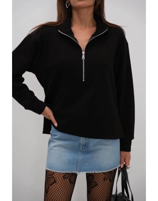 Fermuar Ve Dikiş Detaylı Sweatshirt