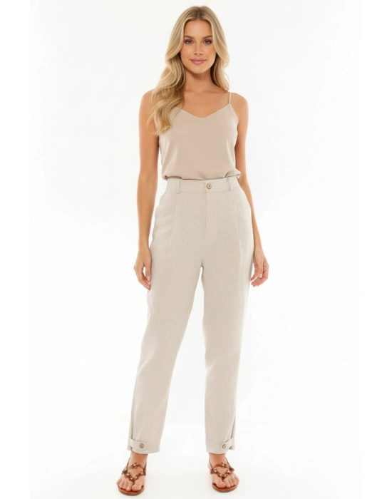 Fermuarlı Düğmeli Cepli Paçası Düğmeli Rahat Ve Şık Pantolon