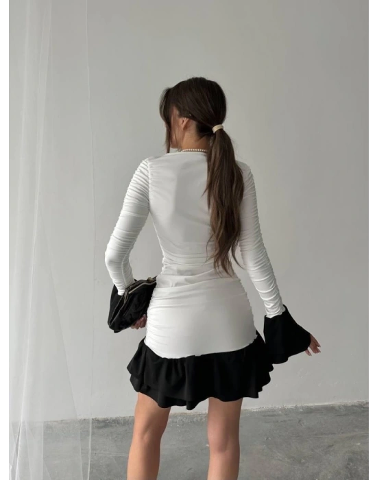 Fırfır Detaylı Drapeli Mini Elbise