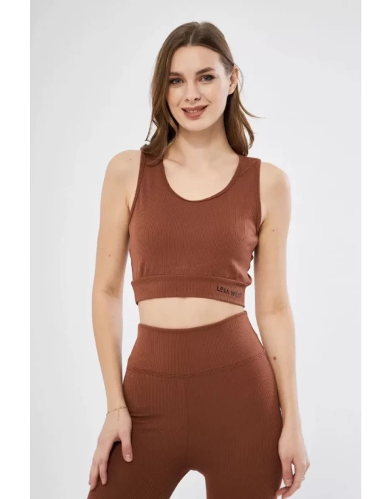 Fitilli Baskılı Crop - Kahve