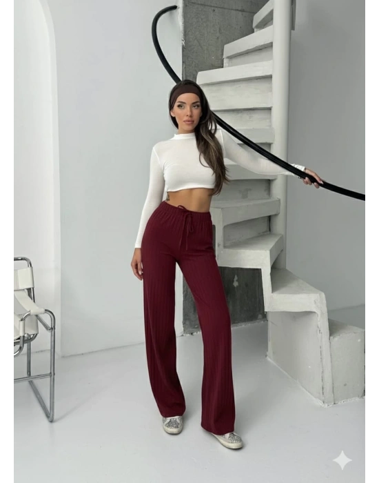 Fitilli şardonlu pantolon bordo a4058