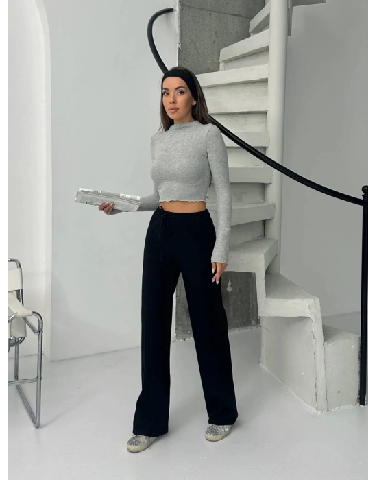 Fitilli şardonlu pantolon siyah a4058