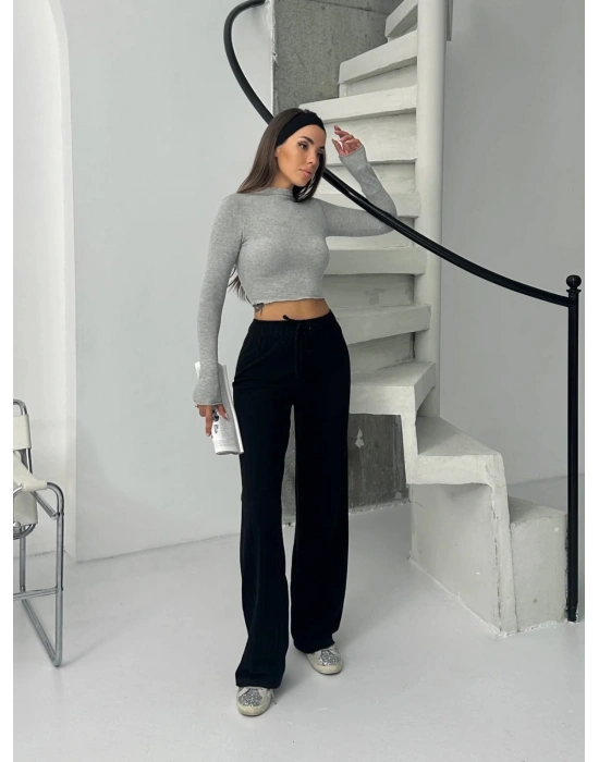 Fitilli şardonlu pantolon siyah a4058