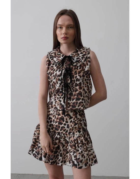 Fiyonk Detaylı Bluz - Leopar