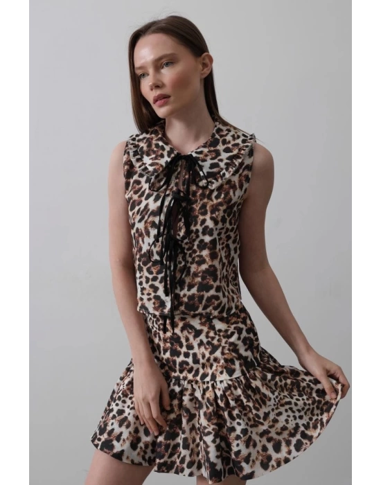 Fiyonk Detaylı Bluz - Leopar