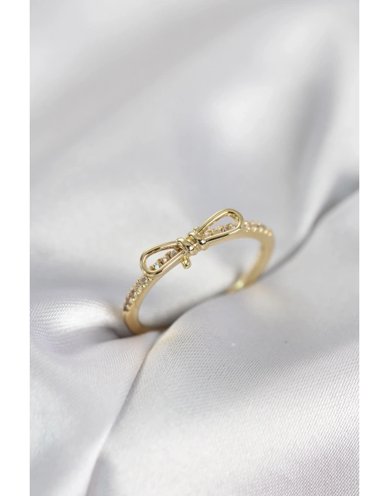 Fiyonk Model Zirkon Taşlı Gold Renk Kadın Yüzük