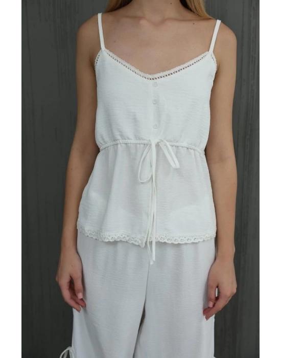 Fiyonklu Bluz Takım - Beyaz