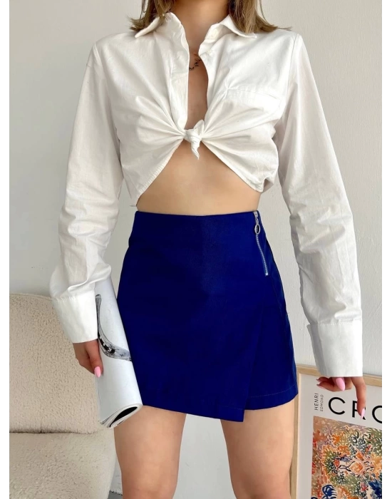 Gabardin fermuarlı şort etek S24906