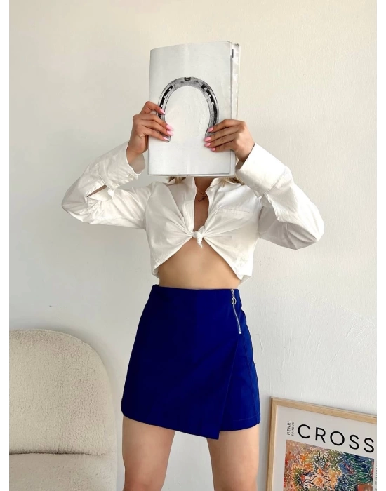 Gabardin fermuarlı şort etek S24906