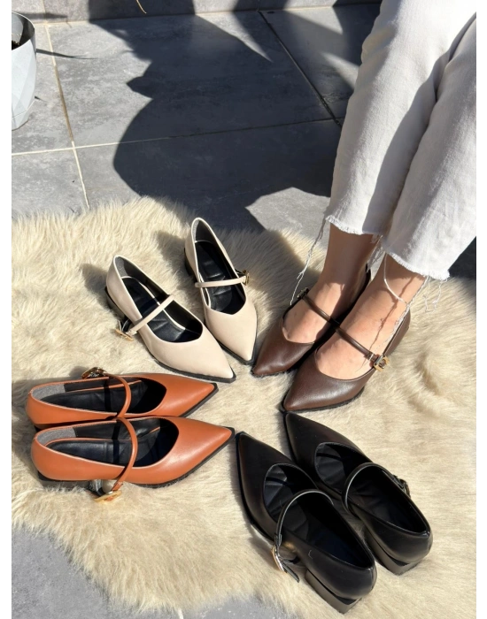 Galye Bej Cilt Topuklu Ayakkabı