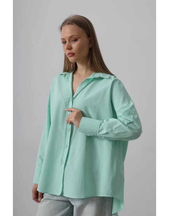 Geniş Manşet Detaylı Gömlek - Mint