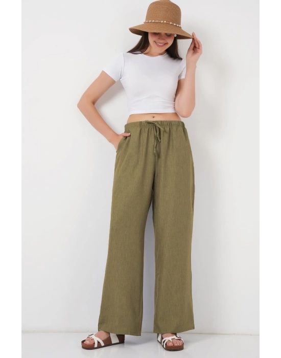 Geniş Paça Keten Pantolon 6735 - Çağla