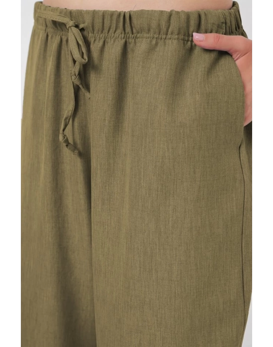 Geniş Paça Keten Pantolon 6735 - Çağla