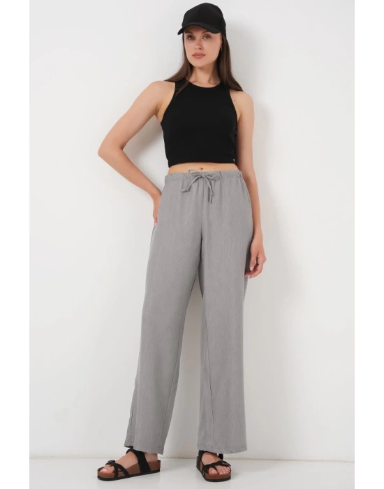 Geniş Paça Keten Pantolon 6735 - Gri