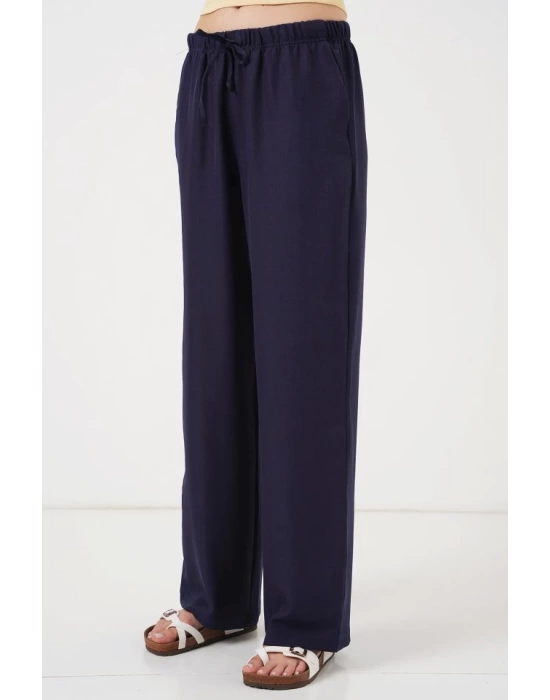 Geniş Paça Keten Pantolon 6735 - Lacivert