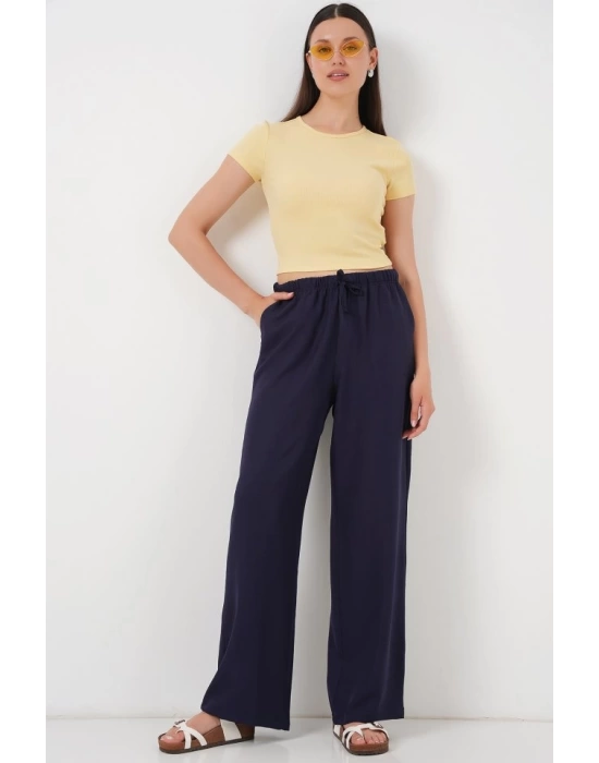 Geniş Paça Keten Pantolon 6735 - Lacivert