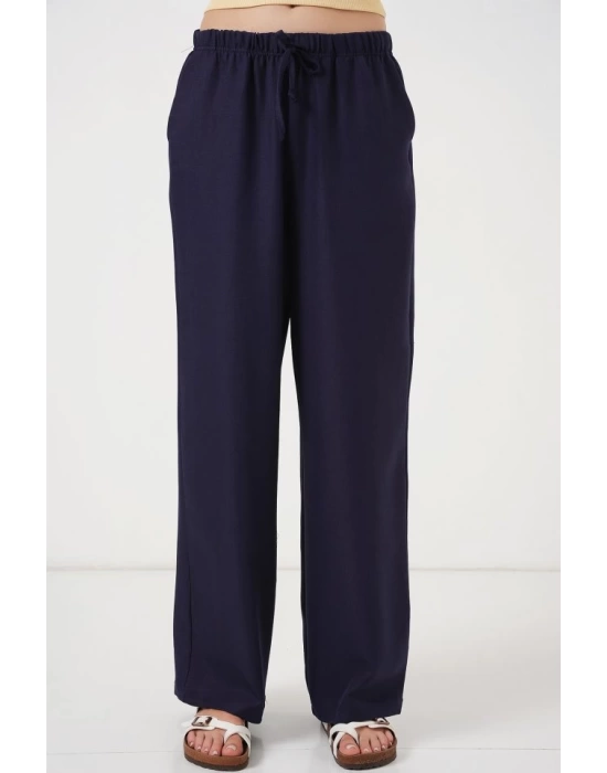 Geniş Paça Keten Pantolon 6735 - Lacivert