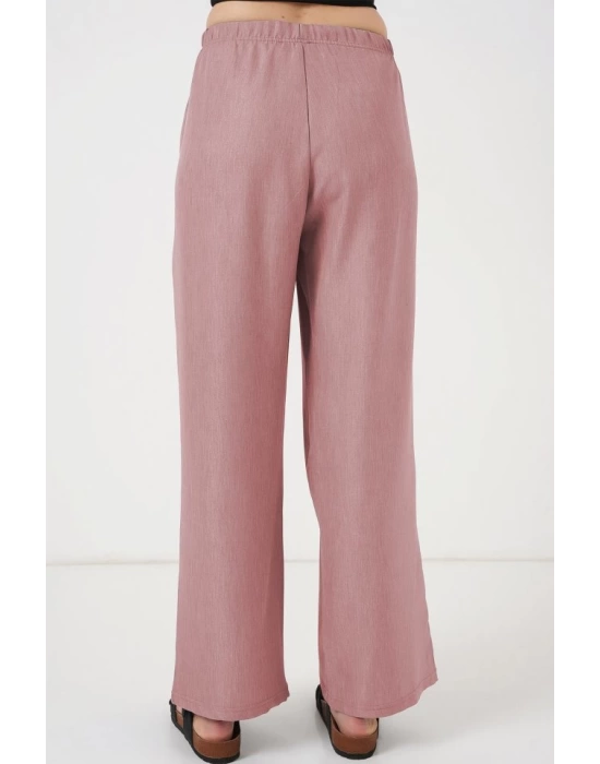Geniş Paça Keten Pantolon 6735 - Pudra