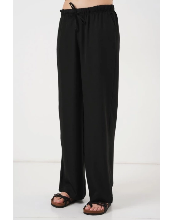 Geniş Paça Keten Pantolon 6735 - Siyah
