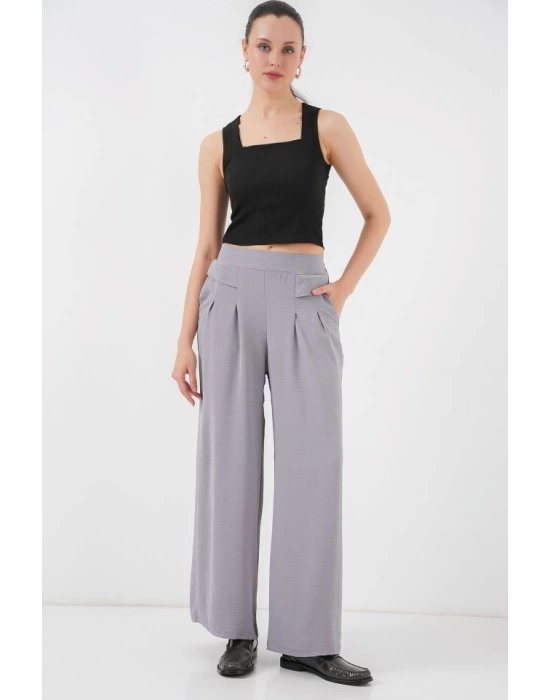 Geniş Paça Pileli Pantolon 6718 - Gri