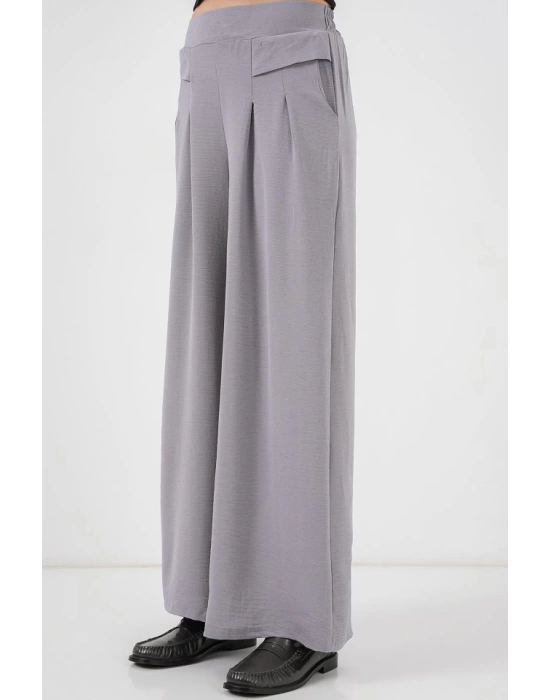 Geniş Paça Pileli Pantolon 6718 - Gri