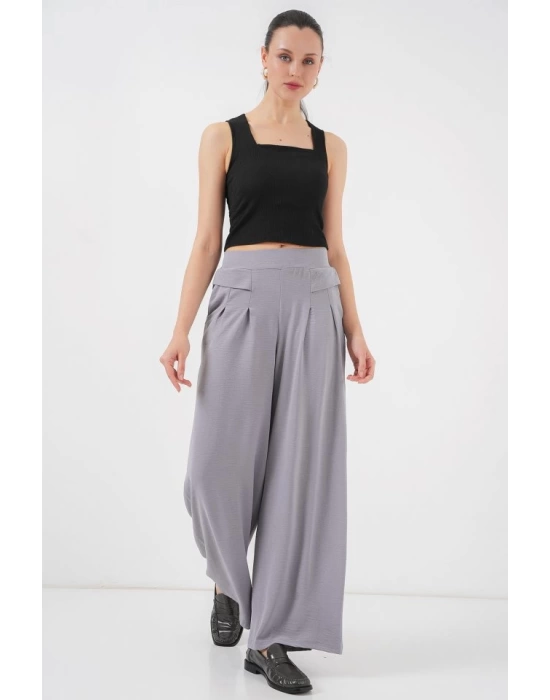 Geniş Paça Pileli Pantolon 6718 - Gri