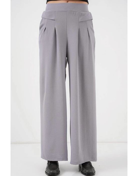 Geniş Paça Pileli Pantolon 6718 - Gri