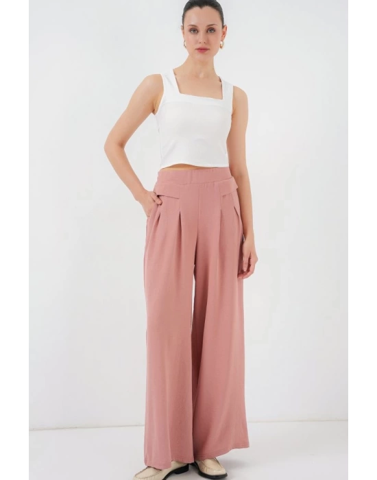 Geniş Paça Pileli Pantolon 6718 - Gül Kurusu
