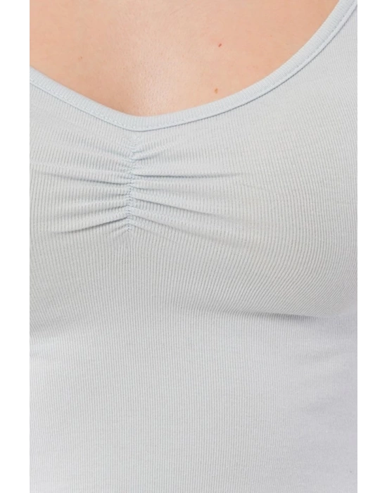 Geniş Yaka Bebe Mavisi Basic Body Bluz
